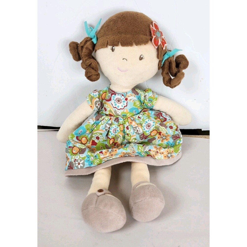 Bonikka Rag Doll  Curly Light Brown Hair Plush 15" Toy floral  dress‎ soft